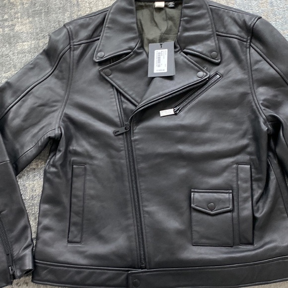 Brand NWT - Ted Baker Carve - Black Leather Biker Jacket - Size 4 (USA size L) - Picture 8 of 15